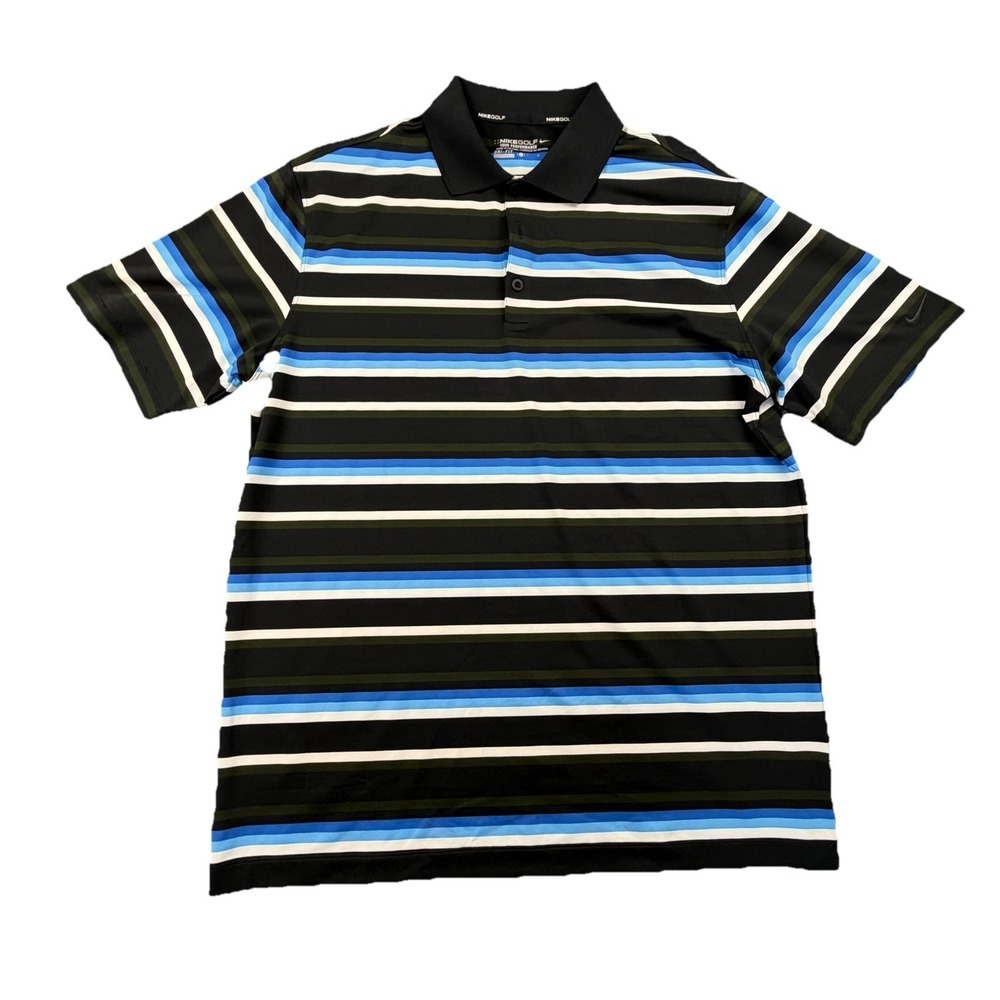 Nike Golf Dri-FIT Striped Polo Shirt Blue Black Men's L NWOT